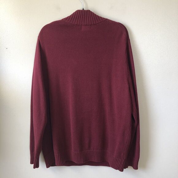 LL Bean Sweater Mens XL Maroon Mock Neck Quarter Zip Cotton Grandpa Cabin Preppy - Picture 5 of 10